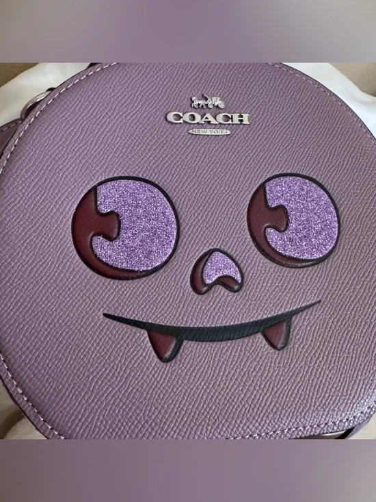 NWT Women COACH Canteen Cute Purple Halloween Bat Crossbody Bag Boo-tiful Cw469 - Picture 3 of 8